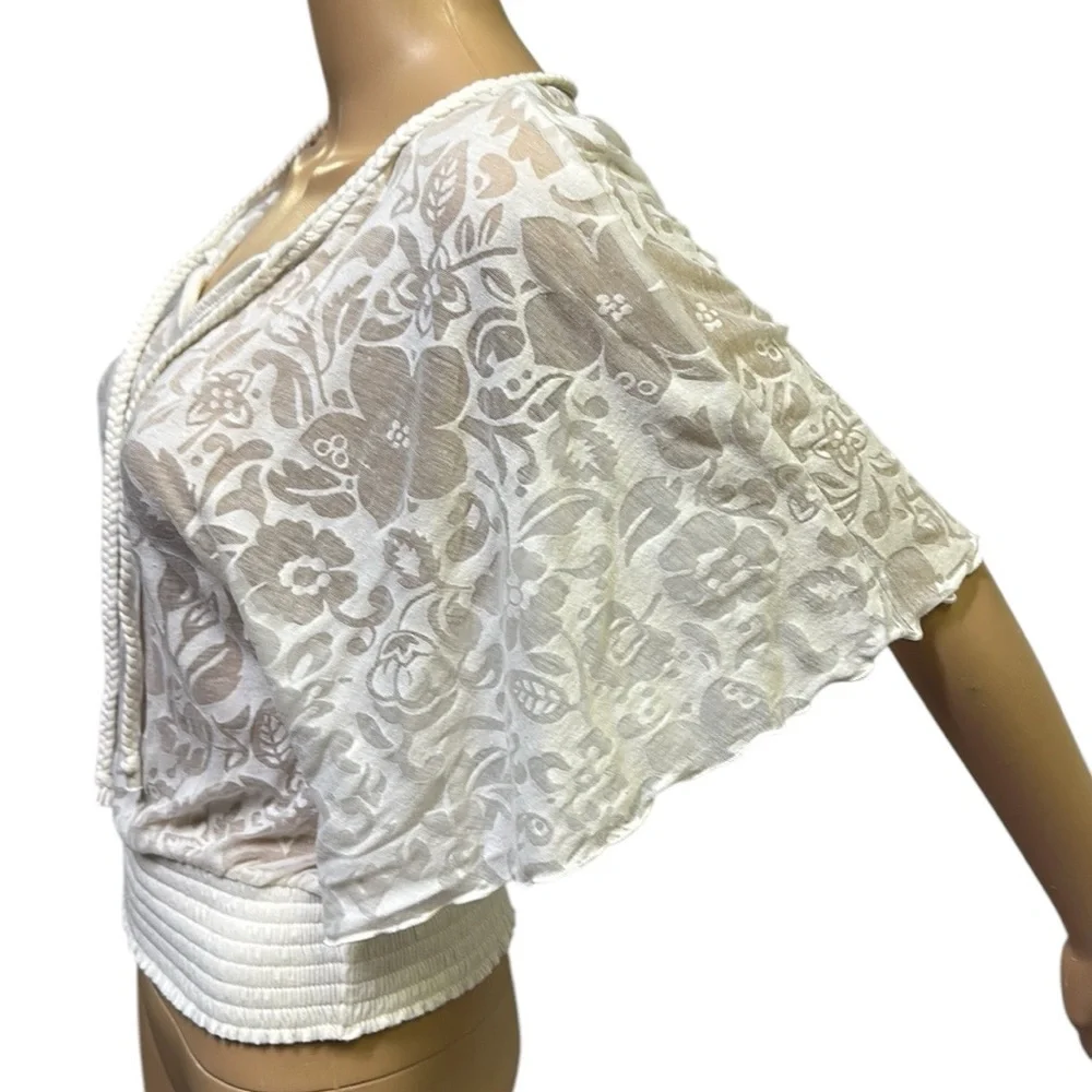 Express Semi Sheer Short Flutter Sleeve Elastic Waist Lightweight Top Womens XS - Picture 2 of 10
